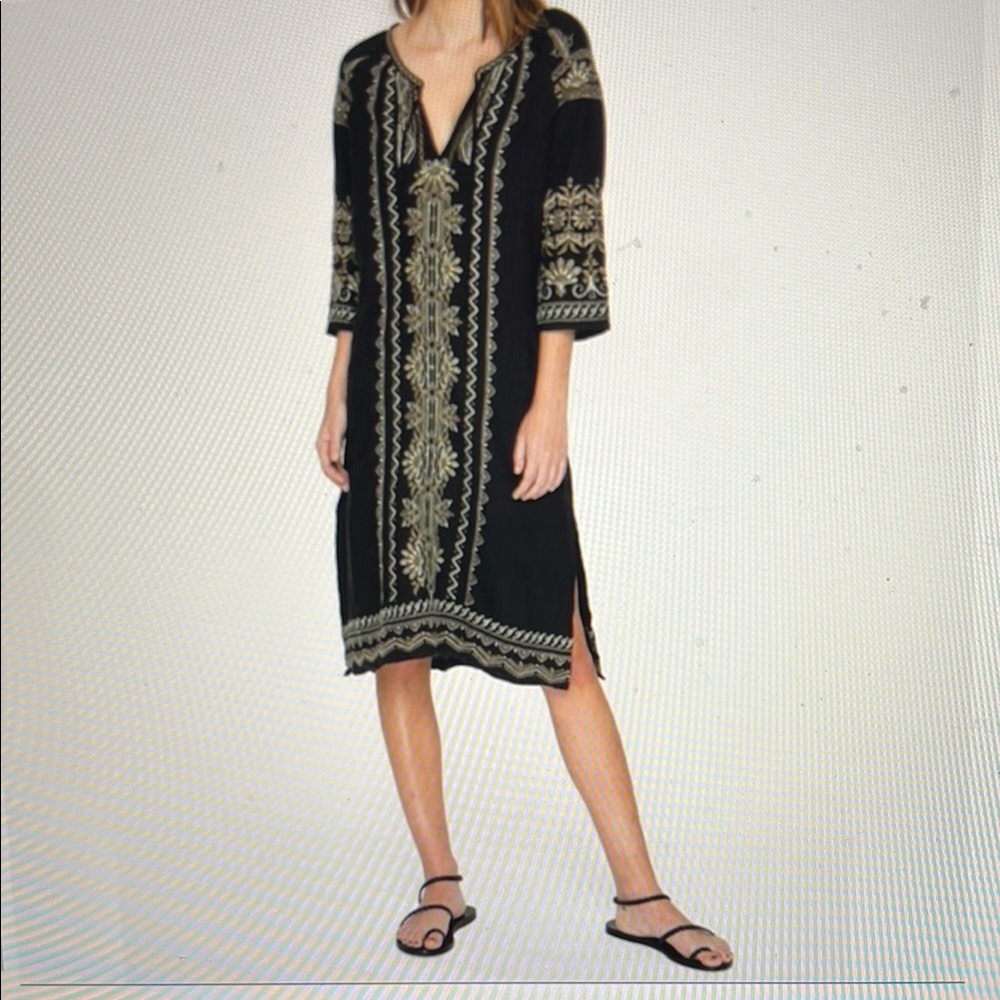 Johnny Was Sean Linen Peasant Embroidered Dress